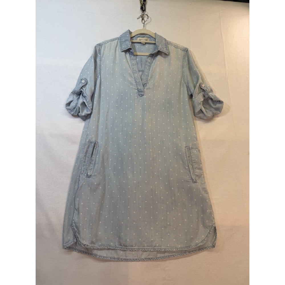 Cloth‎ & Stone Tencel Denim Polka Dot Distressed Chambray Dress Size XS